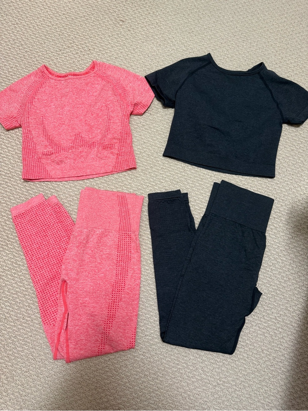 Coral Pink and Black Seamless Active Crop Top sets